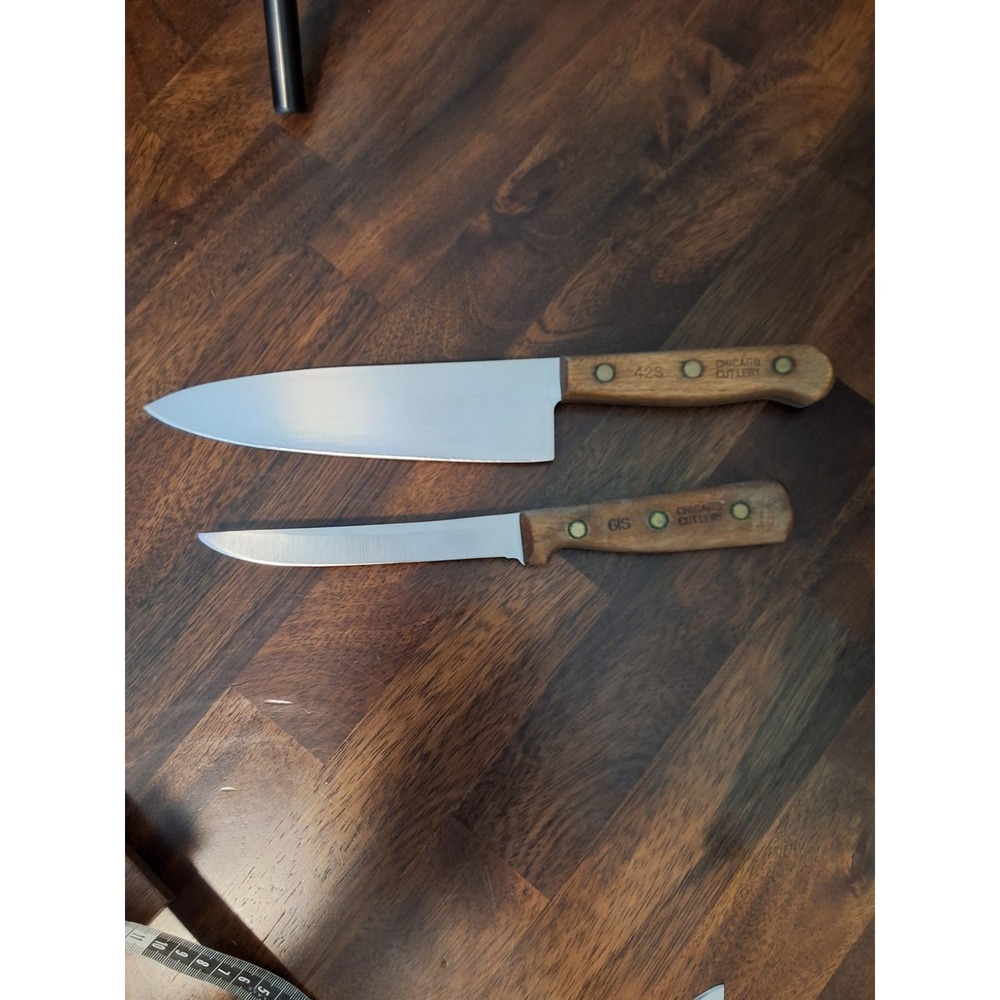 Vintage Chicago Cutlery Knives #61S & #42S. Riveted Wooden Handles. Lot Of 2 GVC